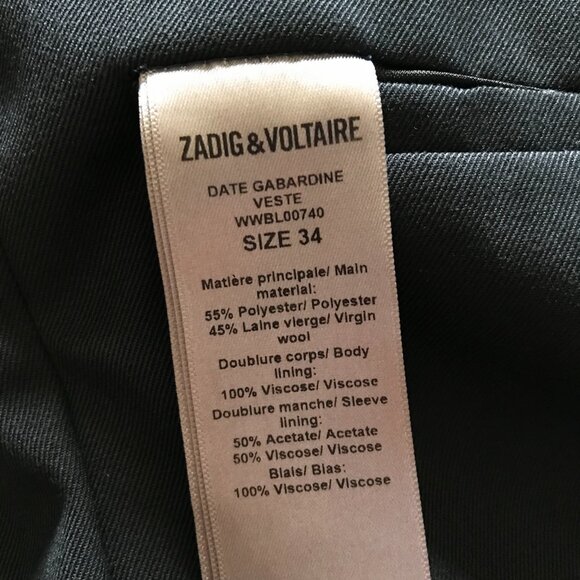 Zadig & Voltaire Date Open Front Blazer Jacket Womens 34 Small Black Gabardine - Picture 7 of 14